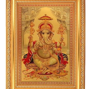 Shree Ganesh Beautiful Golden Foil Photo In Golden Frame (11.50 x 13.50 Inches)