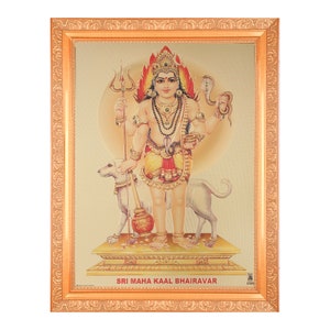 Sri Maha kaal Bhairavar Beautiful Golden Foil Photo In ArtWork Golden Frame(11 x 14 Inch)OR(27.94 X 35.56 Cm) Housewarming Gifts