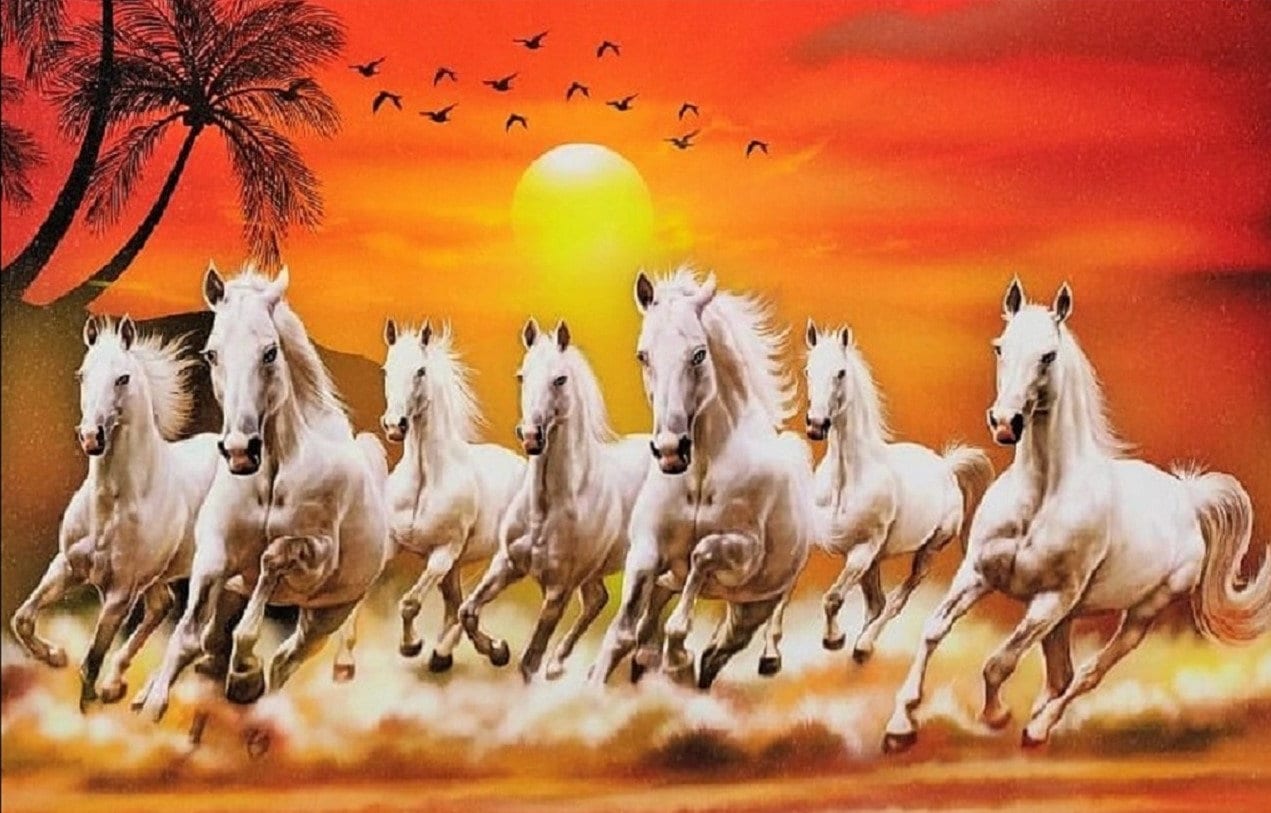 Buy 7 Running Horses Sparkle Print Wall Sticker Poster Without ...