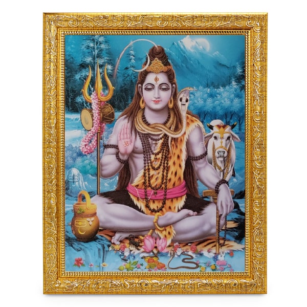 Shivji Beautiful Sparkle Print Elegant Photo In Golden Artwork Frame (11 X 13 Inches) OR (27.94 X 33.02 Cms)