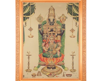 Tirupati Balaji Lakshmi Maa Beautiful Golden Foil Photo In ArtWork Golden Frame(11 x 14 Inch)OR(27.94 X 35.56 Cm) Housewarming Gifts