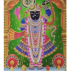 Shreenathji Golden Zari Art Work Poster Without Frame (24 X 36 Inches)