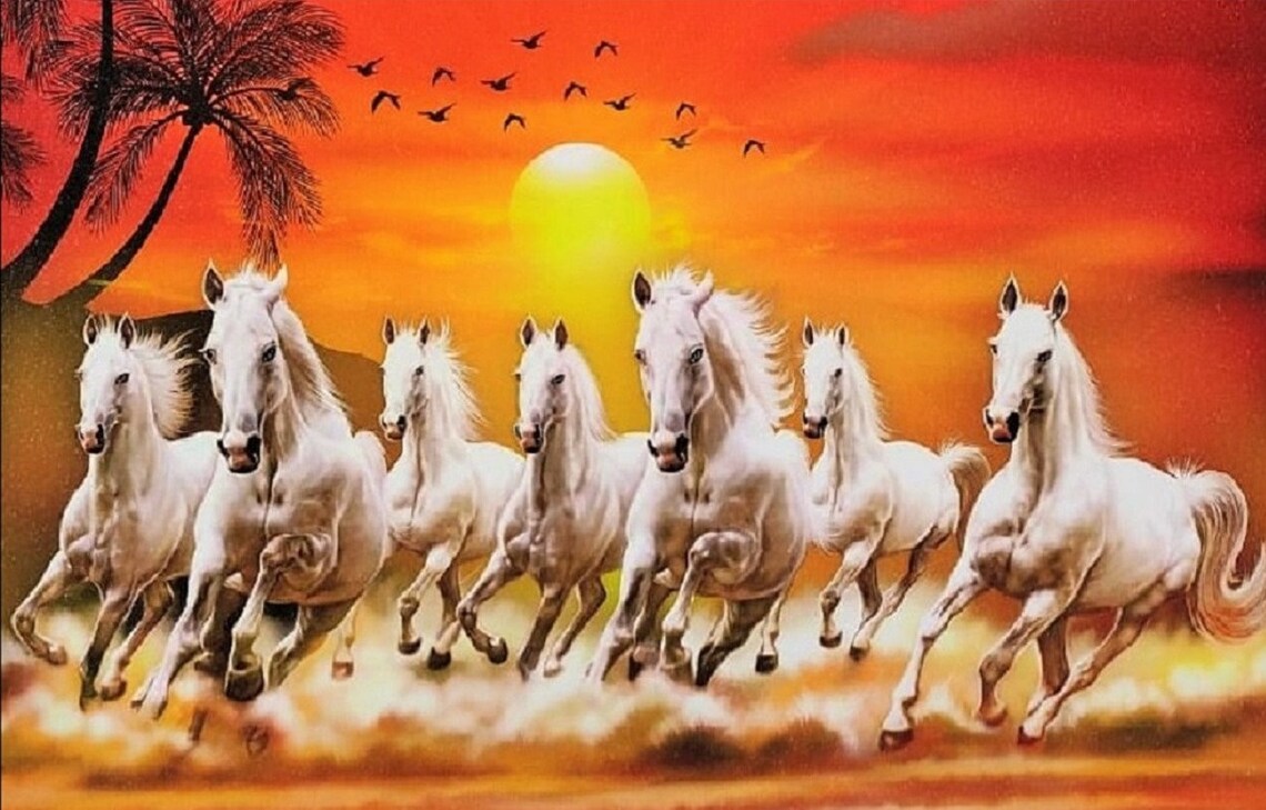 Majestic Seven Running Horses Painting Wall Sticker Poster Etsy