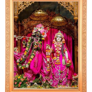 Radha Krishna Photo Frame, Vrindavan Art, Golden Zari Work (11x14 Inch)