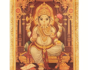 Ganeshji Golden Foil Photo In Golden Frame Big (14 X 18 Inches)