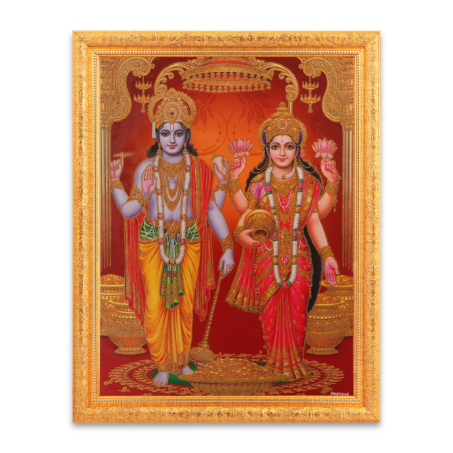 Vishnu Bhagwan With Maa Lakshmi Golden Zari Art Work Photo in - Etsy UK Vishnu Bhagwan With Maa Lakshmi Golden Zari Art Work Photo in - Etsy UK