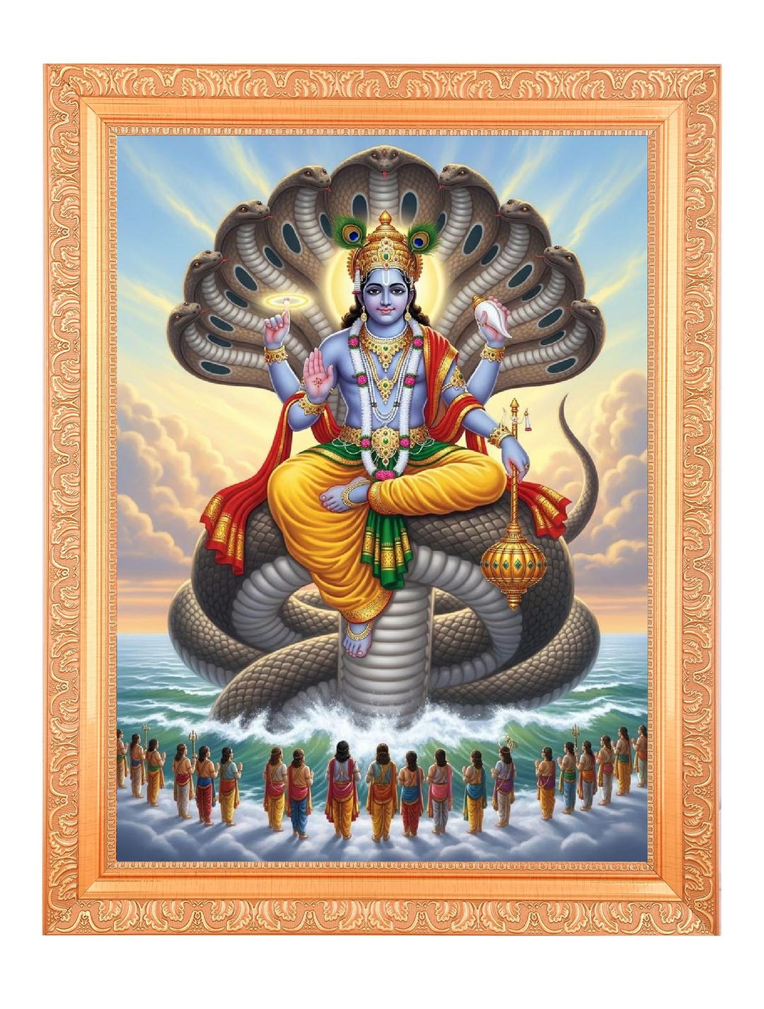 Vishnu Bhagwan Golden Foil Print in Artwork Frame (11 X 14 Inch) - Etsy