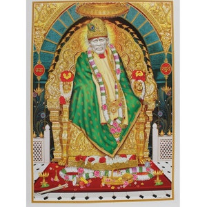 Shirdi Sai Baba Golden Zari Art Work Poster Without Frame (24 X 36 Inches)