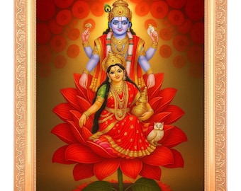 Vishnu Bhagwan With Maa Lakshmi Golden Foil Work in Gold Artwork Frame ...