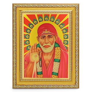 Shirdi Sai Baba Photo Frame, Religious Wall Art, The only Indian Spiritual Guru who praised that god is one for all (11.50 x 13.50 Inches)