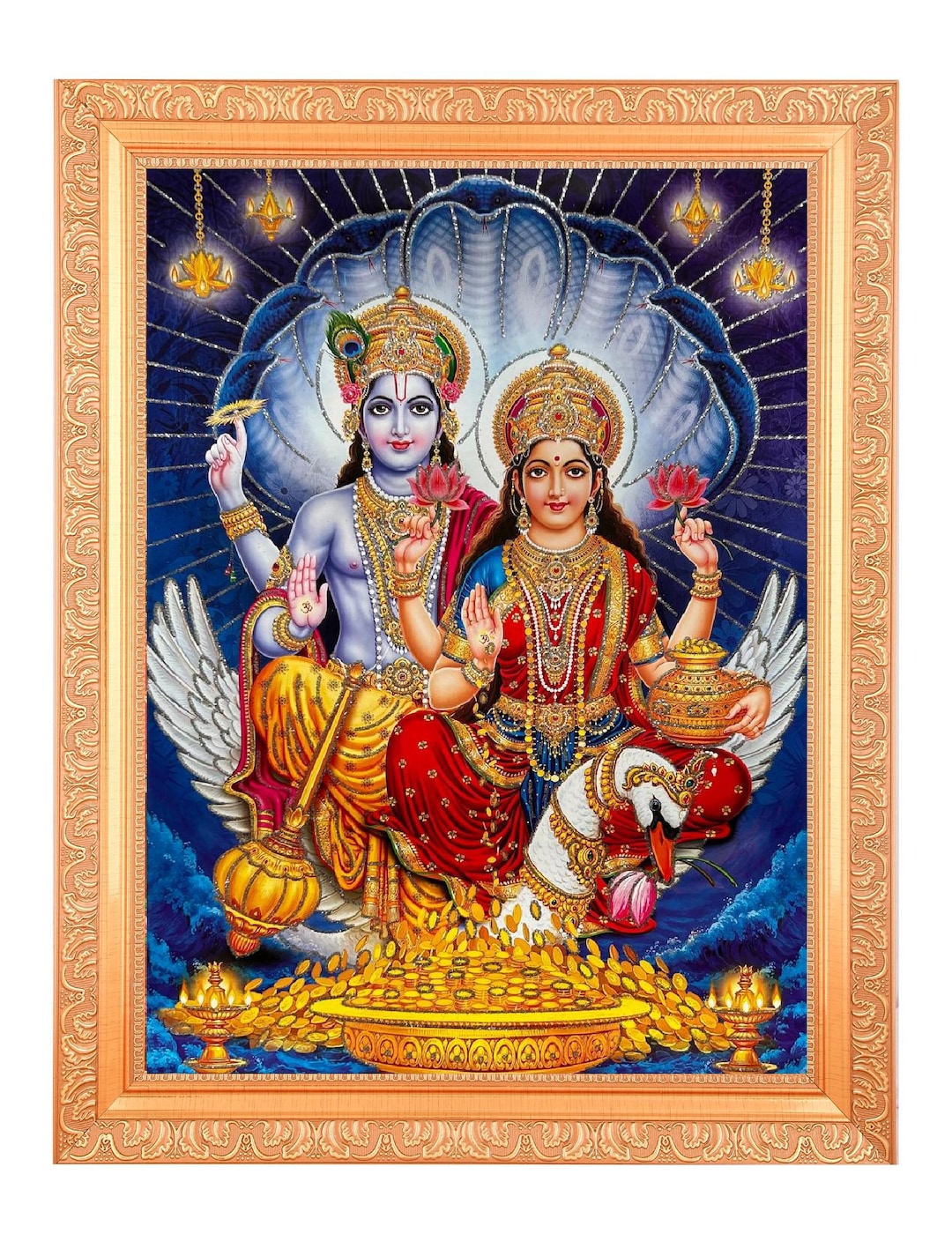 Vishnu Lakshmi Beautiful Sparkle Print Elegant Photo in Golden Artwork ...