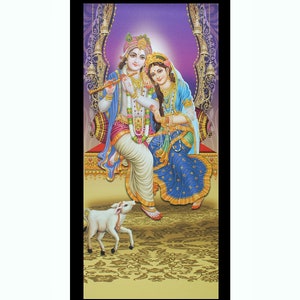 Radha Krishna On Swing Sparkle Print Wall Sticker Poster Without Frame (20 X 40 Inches)