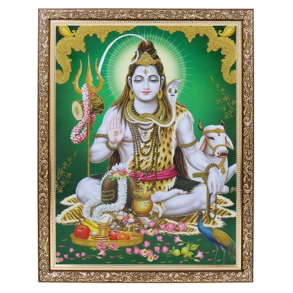 Shiv Bhagwan Golden Zari Art Work Photo In Copper Gold Artwork Frame Big (14 X 18 Inches) 2 Designs Available