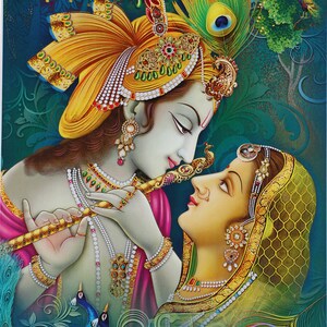Hermosa pintura de Radha Krishna impresa, póster adhesivo de pared sin marco (61 x 122 cm), disponible en 2 diseños.