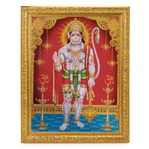 Hanuman Ashirwad Wunderschöner Glanzdruck Elegantes Foto Im Goldenen Kunstwerkrahmen (11 X 13 Zoll) ODER (27,94 X 33,02 cm)