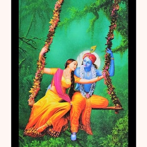Radha Krishna On Swing Sparkle Print Sticker Poster Without Frame (20 X 28 Inches)