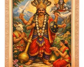Veerabhadra-Shiv Parvati Kali Maa Framed Art Print, Hindu Gods Artwork