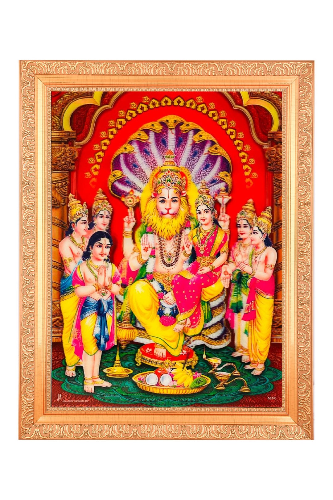 Narasimha & Maa Lakshmi 5D Photo in Golden Frame (14x18 Inches