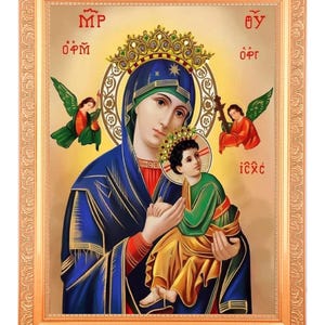 Mother Mary Of Perpetual Digital Print Photo In Golden Artwork Frame (11 x 14 Inch) OR (27.94 X 35.56 Cm)