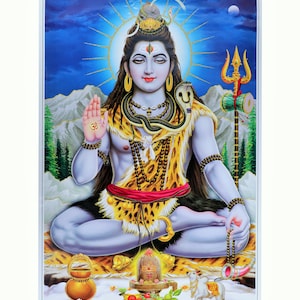 Póster de obra de arte Golden Zari de Shiv-ji Ashirwad meditando más vendido sin marco (25 x 36 pulgadas)