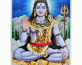 BEST SELLER Meditating Shiv-ji Ashirwad Golden Zari Art Work Poster Without Frame (25 X 36 Inches)