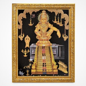 Sabarimala Ayyappa Swamy Beautiful Sparkle Print Elegant Photo In Golden Artwork Frame (11 X 13 Inches) OR (27.94 X 33.02 Cms)