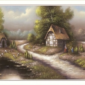 Artistic Village Painting Paper Print Poster For Living Room Without Frame (30 X 60 Inches)