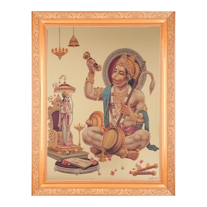 Ram With Hanuman-ji Beautiful Golden Foil/Zari Photo In ArtWork Golden Frame(11 x 14 Inch)OR(27.94 X 35.56 Cm)Housewarming Gift In 6 Designs