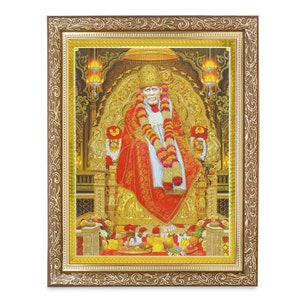 Shirdi Sai Baba Golden Zari Art Work Photo In Golden Frame (11 X 13 Inches) OR (27.94 X 33.02 Cms) {{Avalable In 2 Designs}}