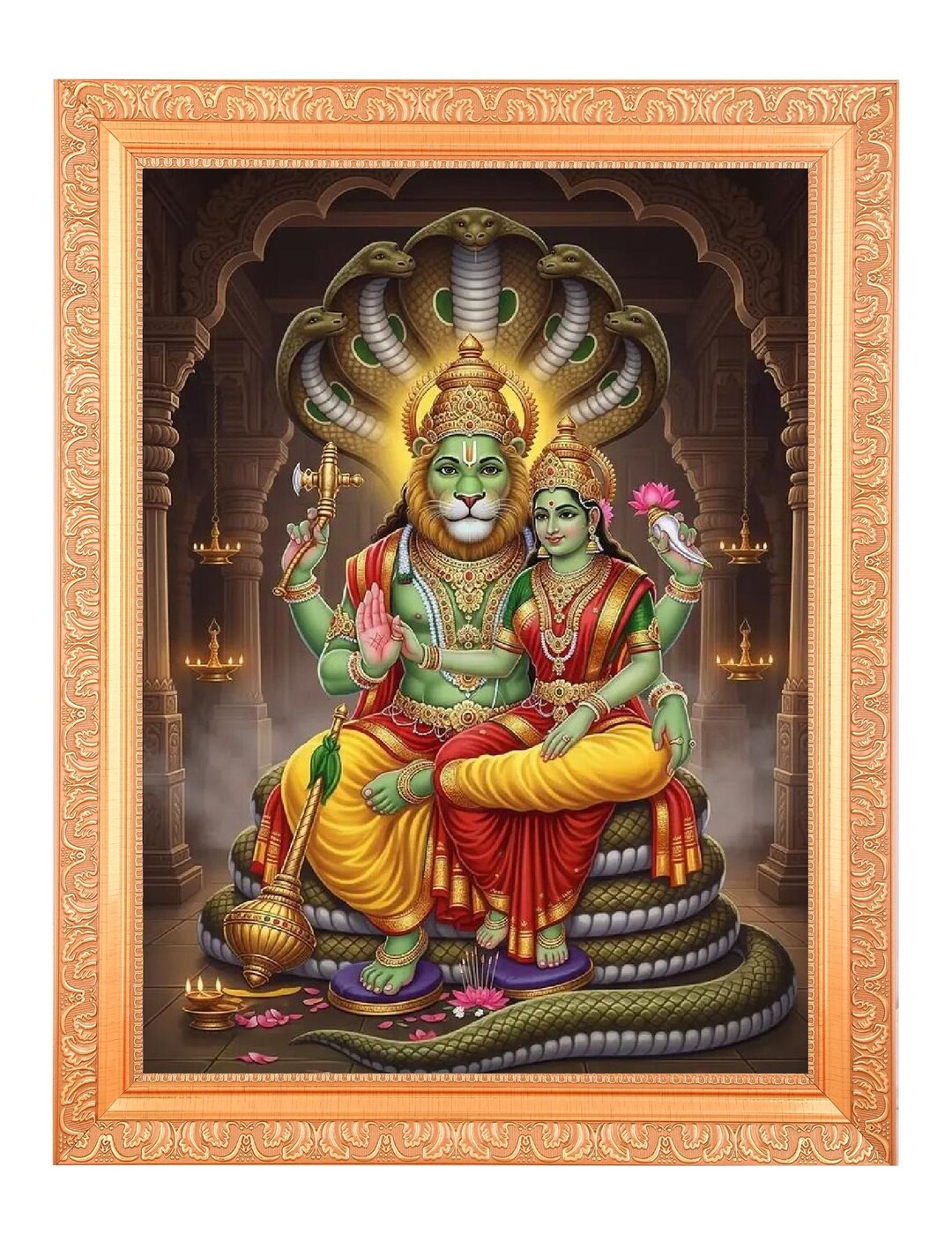 Vishnu Narashima Lakshmi Art Print in Golden Frame (11 X 14 Inch ...