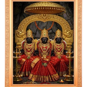 Impresión enmarcada de Trishakti Devis, obra de arte Saraswati, Lakshmi, Parvati (11 x 14 pulgadas)