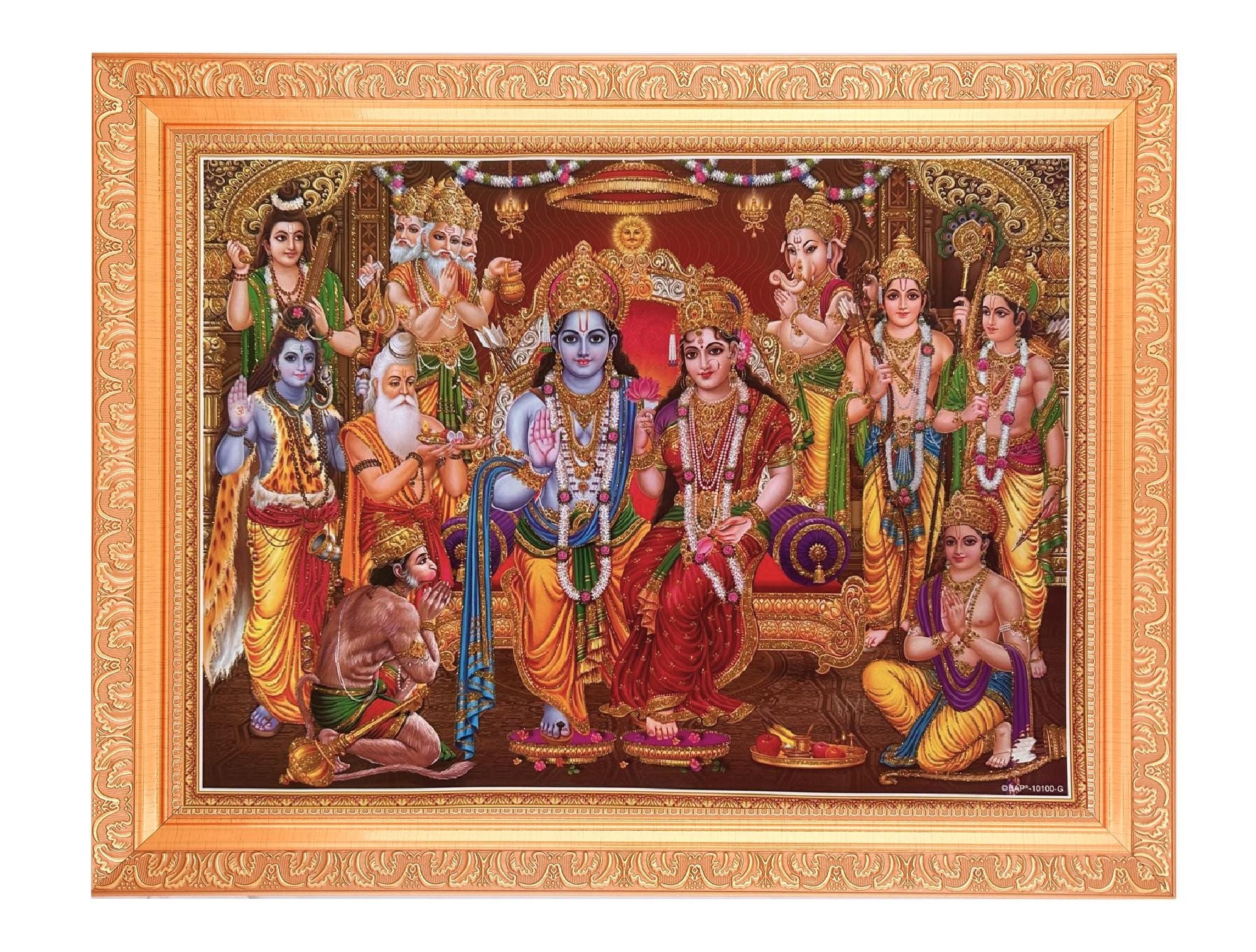 Zig Zag Lord Ram Darbar Ji – Foto Con Cornice Da Parete, 9,5x34,3 Cm, Colore Marrone Dorato - 2