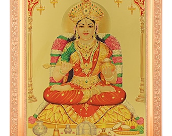 Maa Annapurna Devi Beautiful Golden Foil Photo In Golden Frame (11.50 x 13.50 Inches) AND (14 X 18 Inches) Available In 2 Sizes