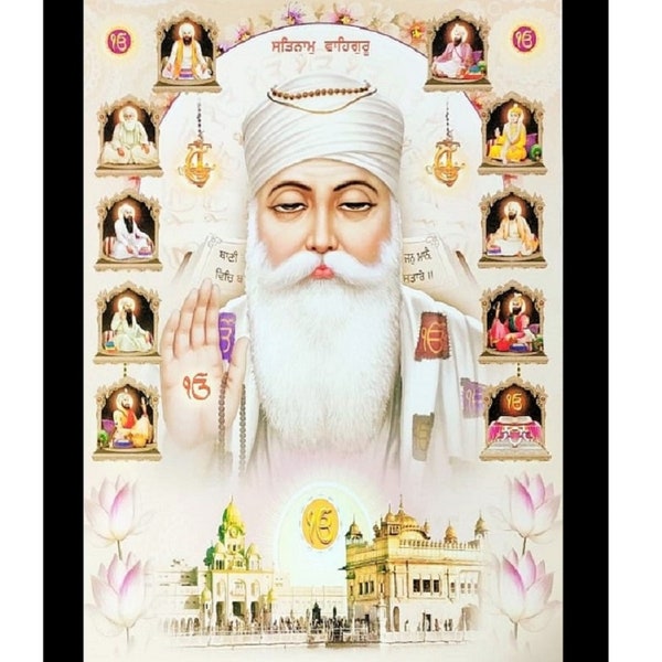 Golden Temple With Sikh  10 Gurus Sparkle Print Sticker Poster Without Frame (20 X 28 Inches)