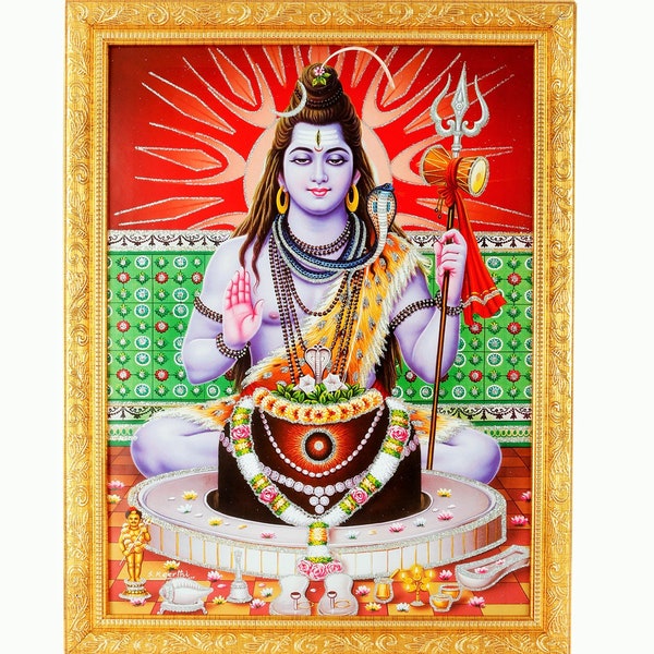 Shivji Elegant Silver Zari Art Work Photo In Golden Frame Big (14 X 18 Inches) Available In 2 Designs