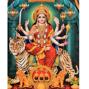 Beautiful Painting Of Maa Durga Texture Coated Fine Print Poster Without Frame (20 x 28 Inches)
