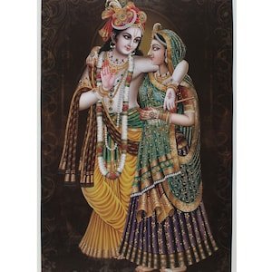 Painting Print Of Radahaji And Krishnaji Texture Coated Poster Without Frame (24 X 36 Inches)