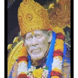 Elegant Sai Baba Mukh Darshan Sparkle Print Wall Sticker Poster Without Frame (20 X 28 Inches)
