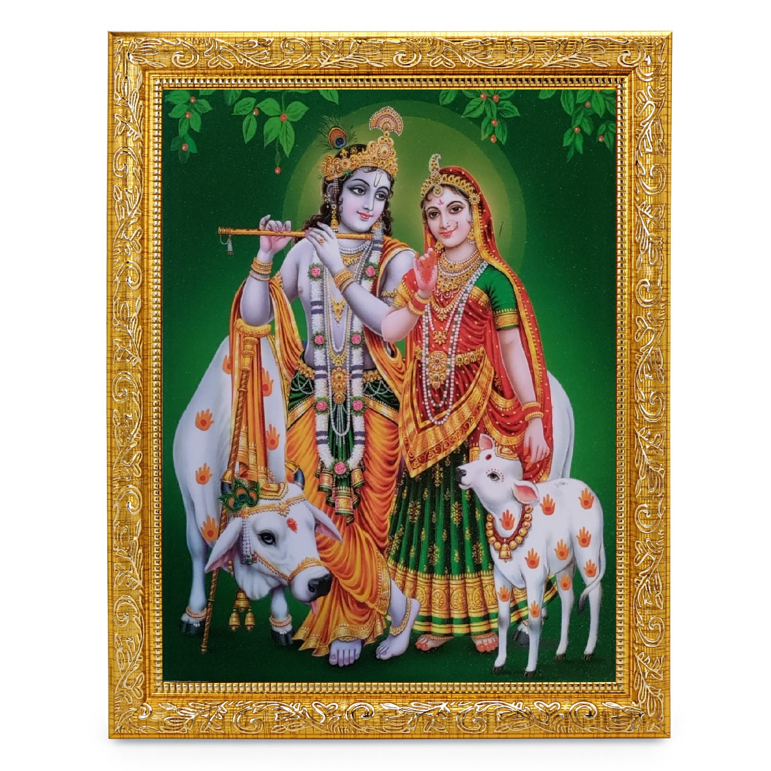 Radha Krishna Beautiful Sparkle Print Elegant Photo in Golden
