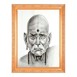 Swami Samarth Artistic Painting Digital Print Photo In Golden Artwork Frame 11 x 14 Inch)Housewarming Gifts-{{In 2 Designs}}