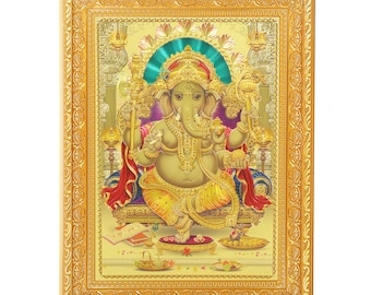 Ganesh Golden Foil Photo in Ornate Gold Frame, Housewarming Gift (11 x 14 Inches)