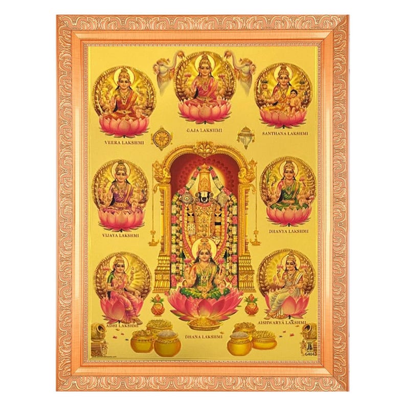 Venkateswara-balaji & Ashta Lakshmi Golden Foil Print in Golden Frame ...
