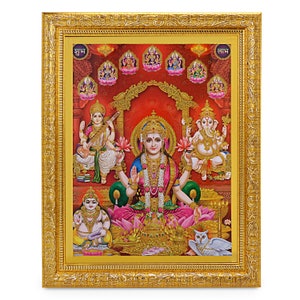 Lakshmi Sararwati Ganesh Golden Zari Art Work Photo in Golden Frame Big Religious Wall Decor 14 X 18 Inches Lakshmi Sararwati Ganesh Golden Zari Art Work Photo in Golden Frame Big Religious Wall Decor 14 X 18 Inches