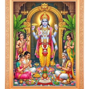 Satyanarayan Swami Art Print in Golden Artwork Frame (11 x 14 Inch)