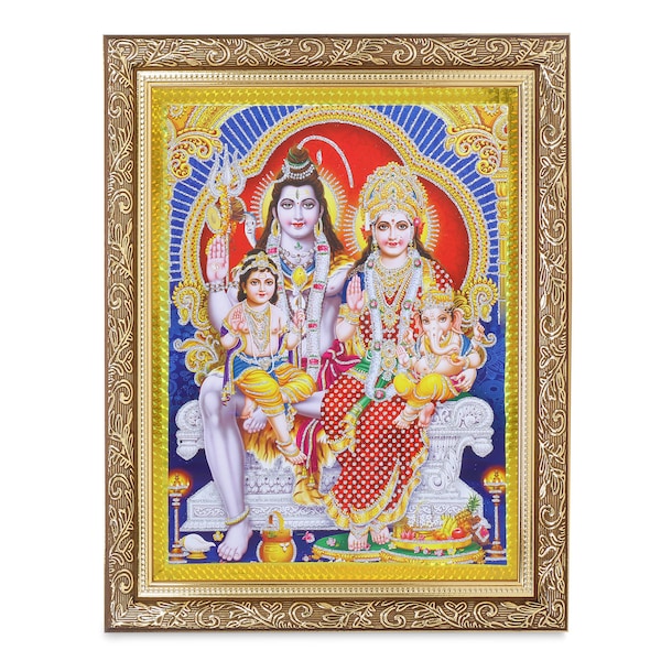 Shiv parivar Silver Zari Art Work Photo In Copper Gold Frame (11 X 13 Inches) OR (27.94 X 33.02 Cms)