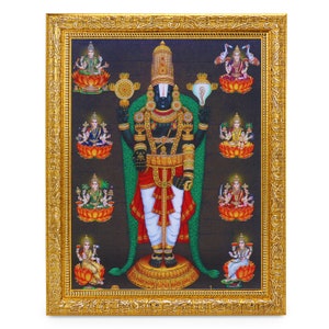 Lord Venkateswara Swamy With Astalakshmi Photo Frame, Destroyer of Sins, New Home Wall Decor, In Golden Artwork Frame (11 X 14 Inch)