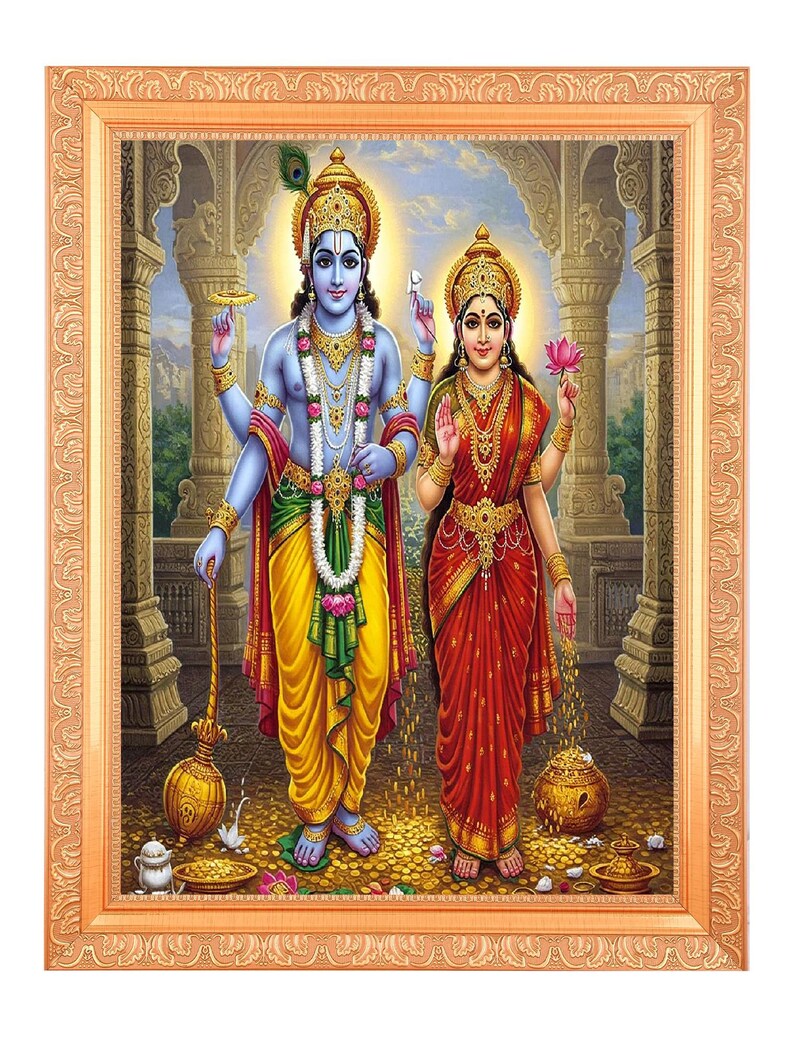 Dhan Design Lakshmi Narayan Dhan Varsha Print in Golden Frame (11 X 14 Inches) - Etsy