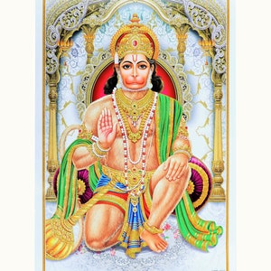BEST SELLER Hanuman Ashirwad Golden Zari Art Work Poster Without Frame (24 X 36 Inches)