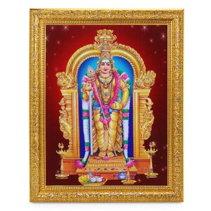 Murugan GodKing Of Wars  Beautiful Sparkle Print Elegant Photo In Golden Artwork Frame (11 X 13 Inch) OR (27.94 X 33.02 Cms)