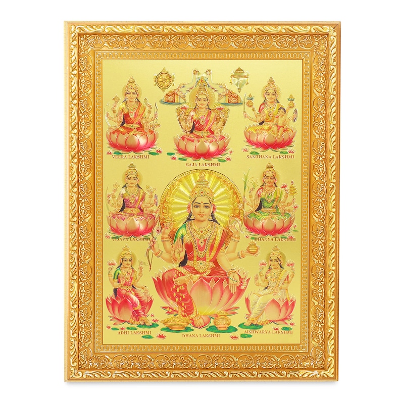 Ashtalakshmi 8 Forms of Maa Lakshmi Golden Foil Photo in Artwork Golden